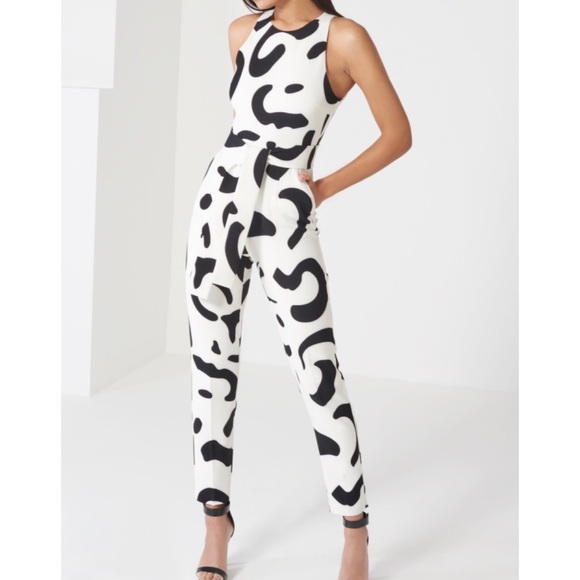 Lavish Alice Pants - Lavish Alice | Monochrome Abstract Print High Neck Tie Front Jumpsuit
